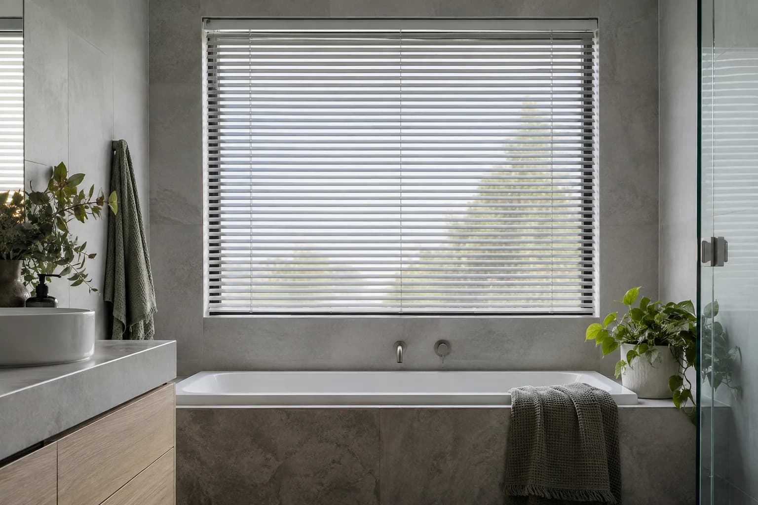 Moisture-suitable aluminium Venetian blind in a bathroom