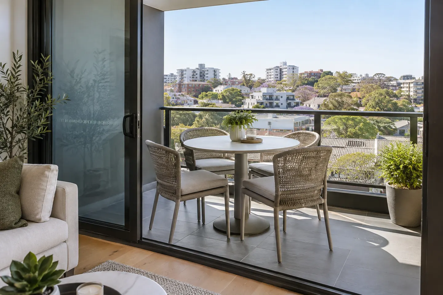 Compact apartment balcony dining setting