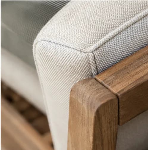 Outdoor furniture frame, cushion edge and cover fit detail