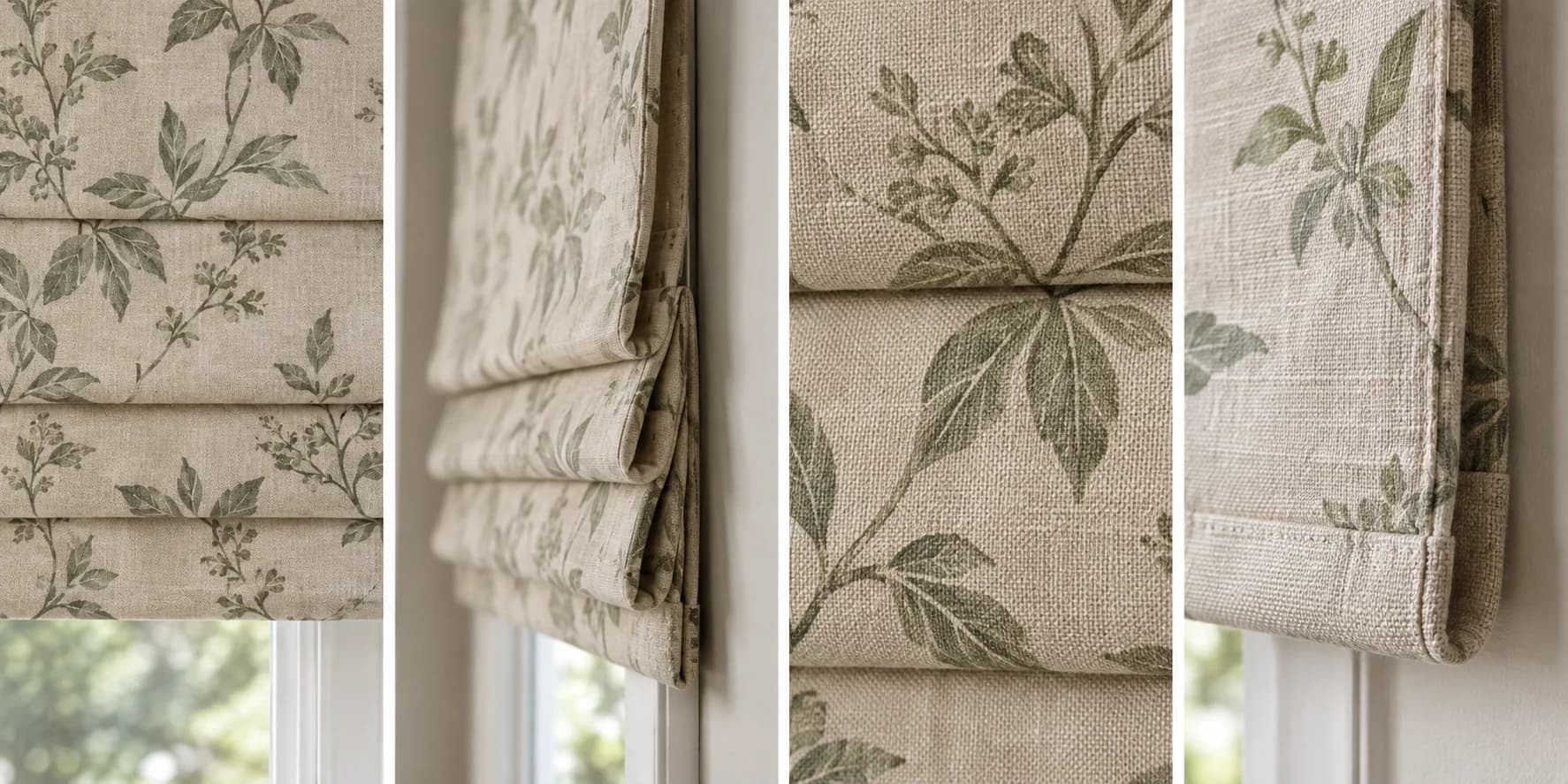 Four close views of Classic Roman fold geometry, stack, pattern and edge finish