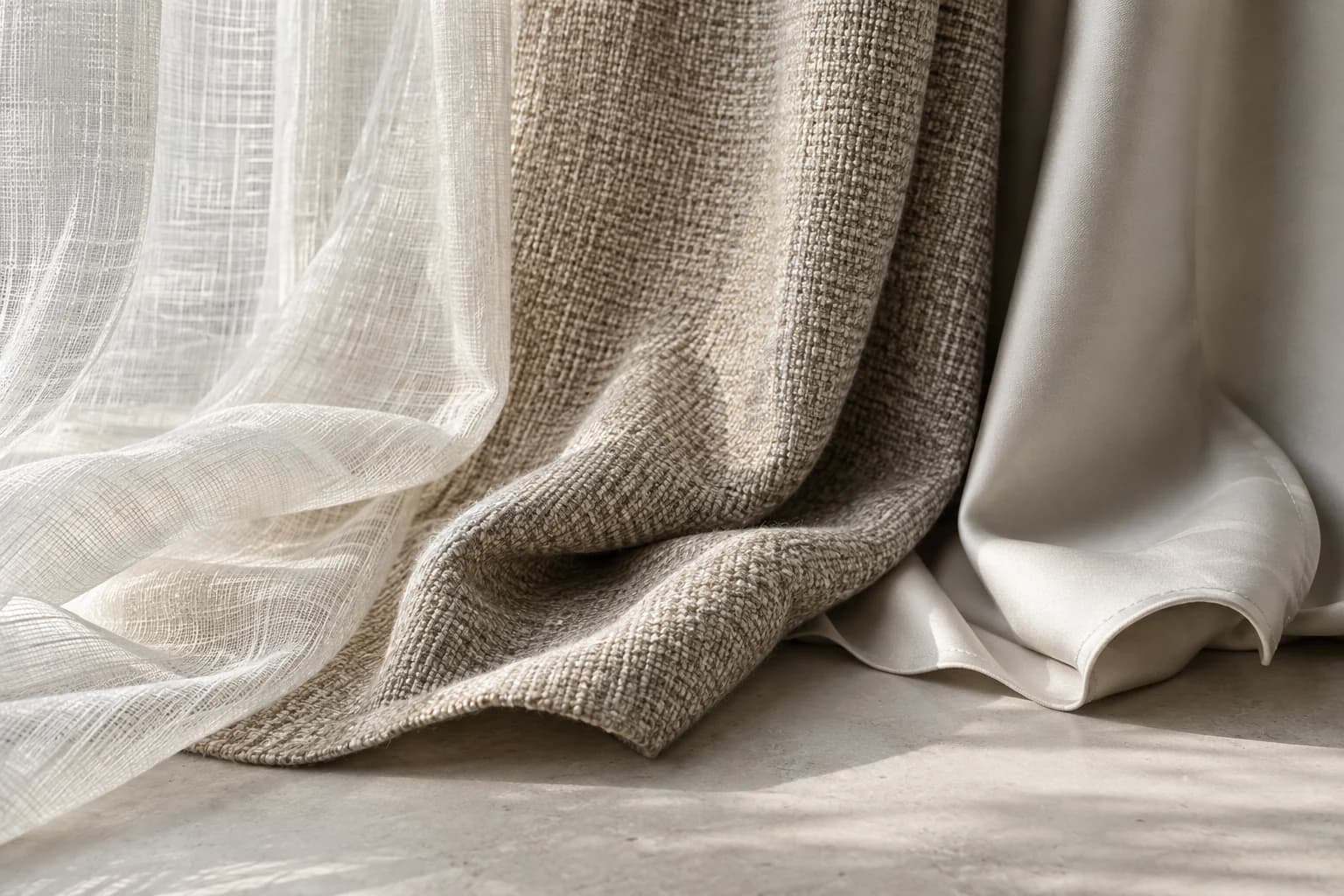 Close-up of furnishing fabric samples showing different weaves