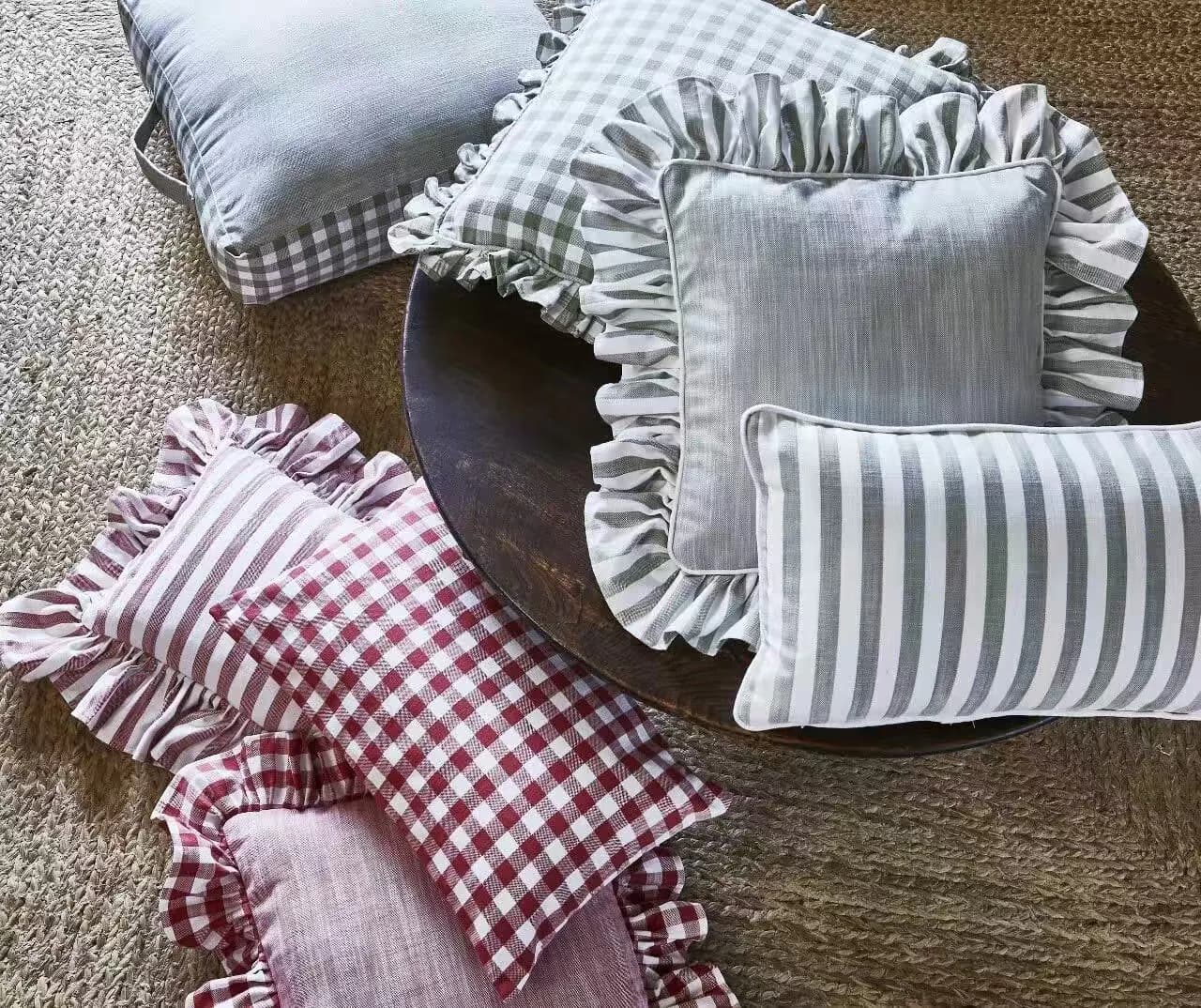 Close view of woven furnishing samples revealing fibre and texture