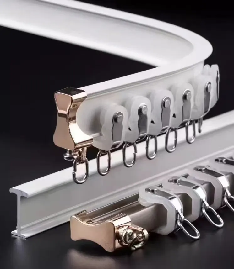 Layered curtain track and heading detail shown for specification