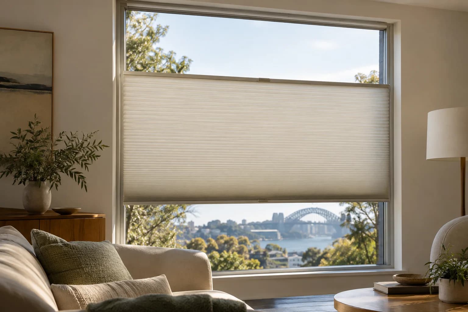 Top-down bottom-up honeycomb blind screening lower sightlines