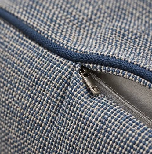 Outdoor cushion piping and woven textile detail