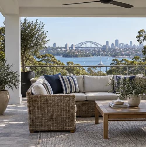 Covered Sydney terrace with made-to-measure outdoor cushions