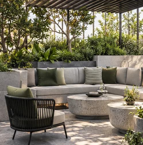 Hospitality terrace with coordinated outdoor seating and cushions