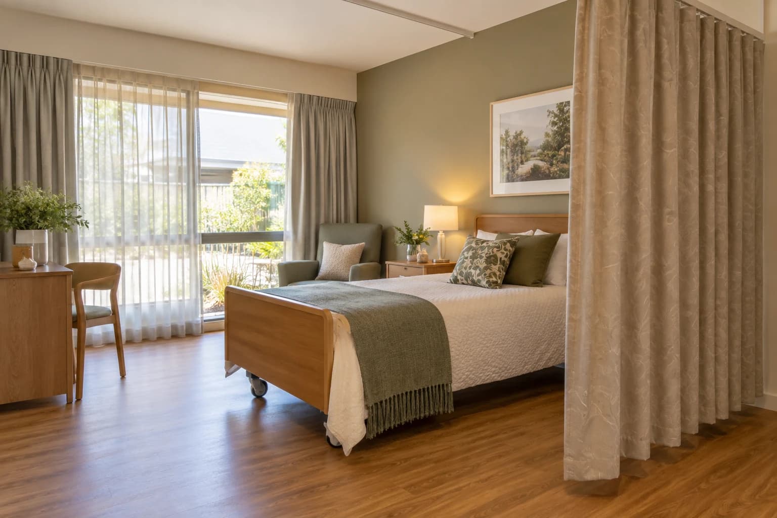 Full-height curtains installed in a light contemporary room