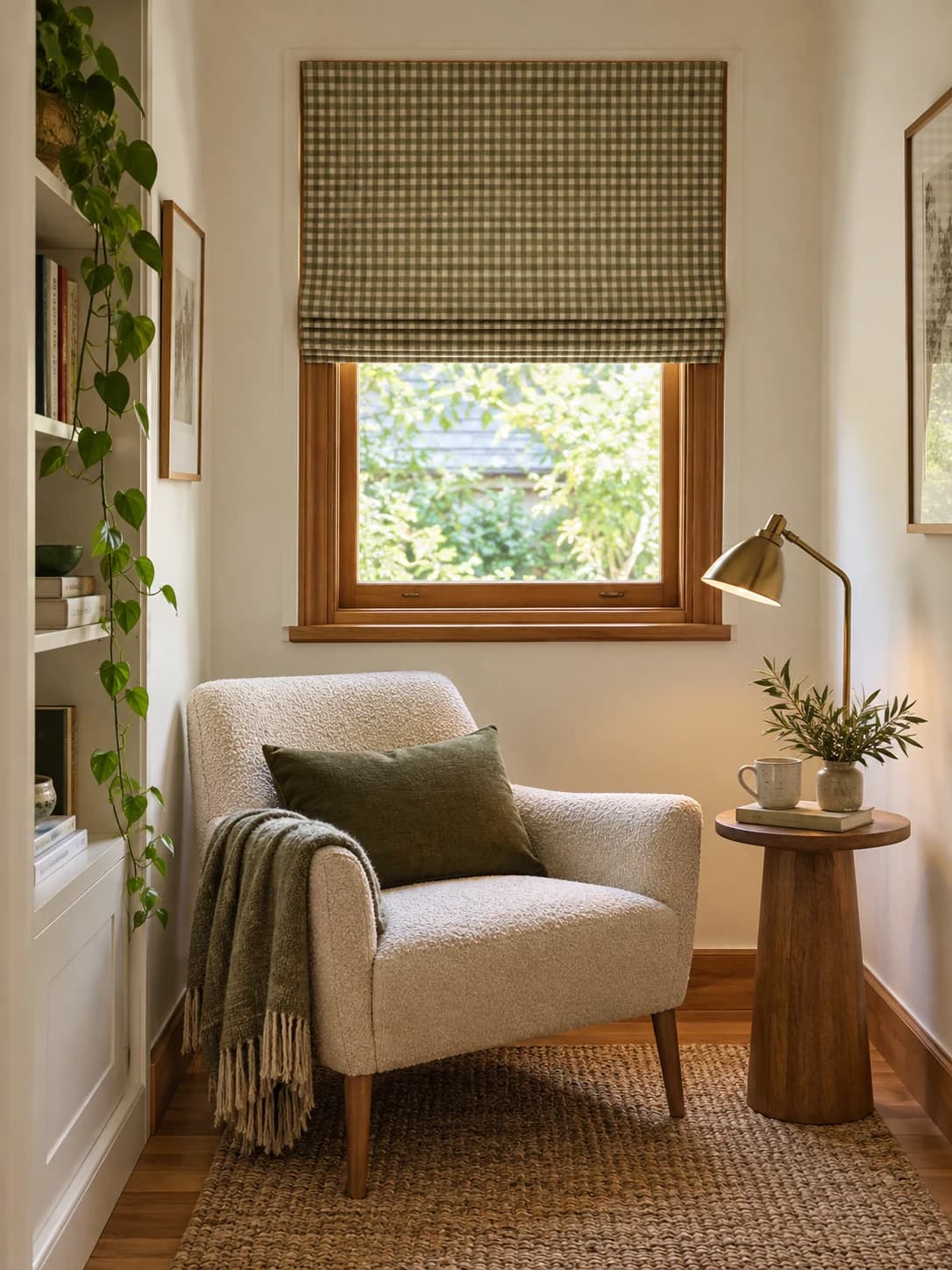 Tailored Roman blind fitted to a smaller timber window