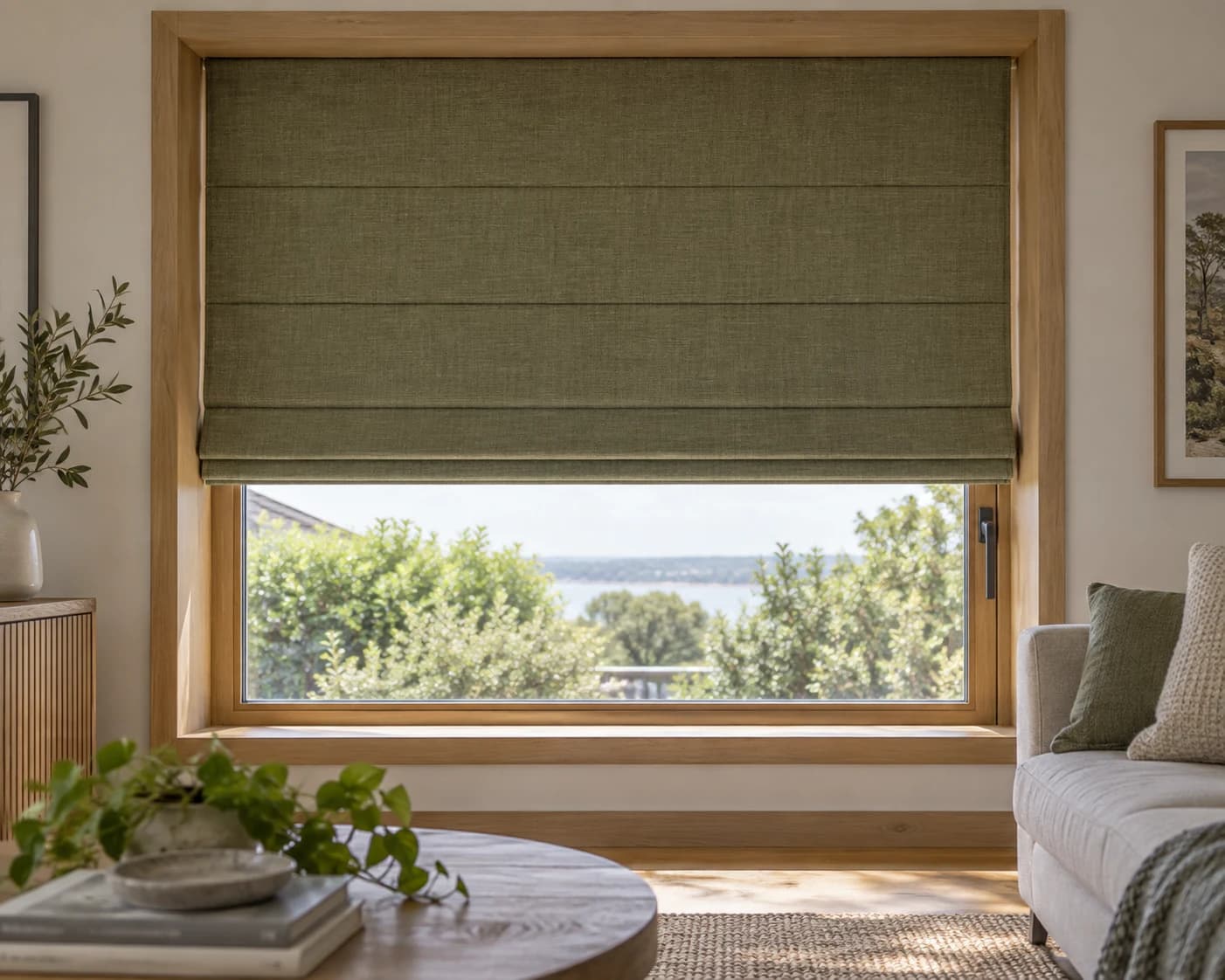 Inside-mounted Roman blind showing clearance within a deep reveal